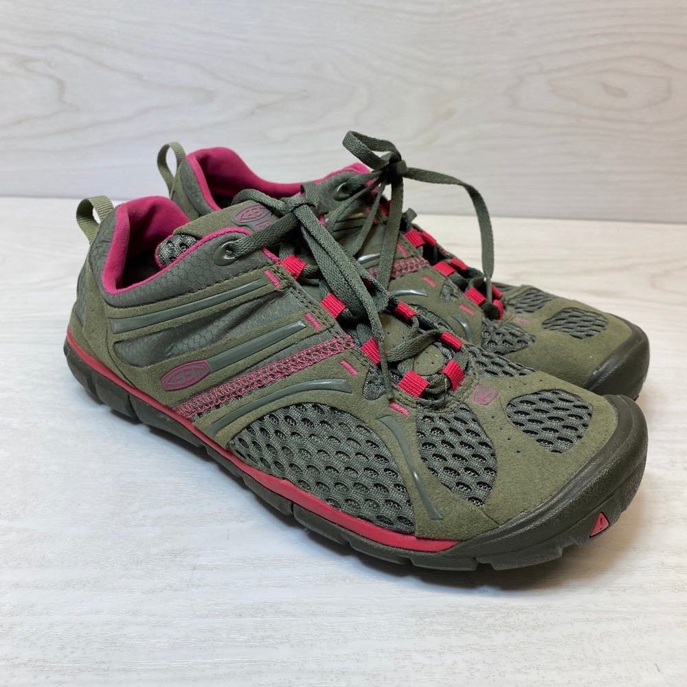 Keen Womens 9 CNX Hiking Shoes Trail Sneakers Green Pink Mesh Suede 1010192